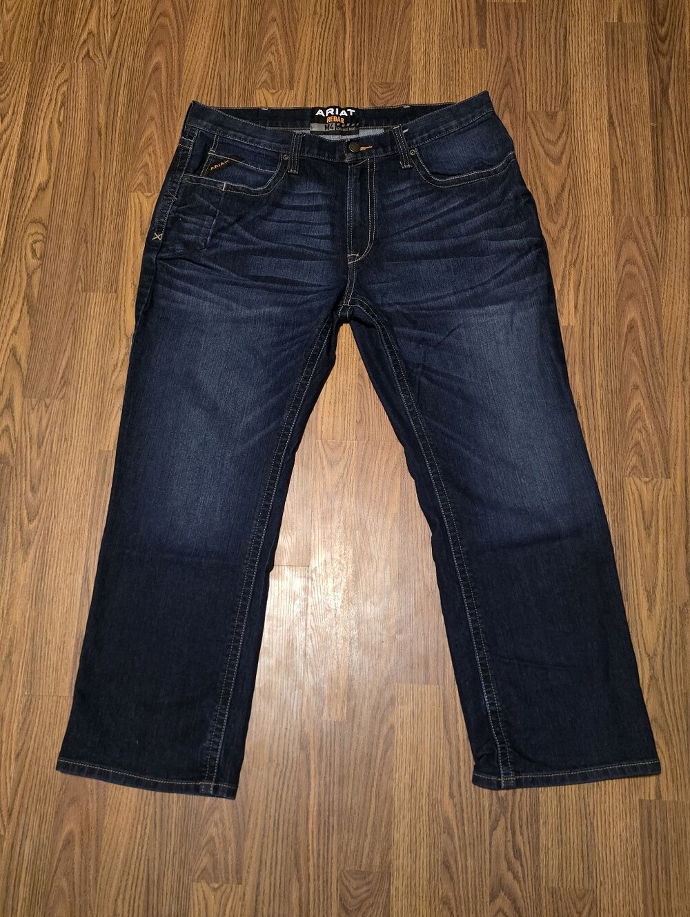 Ariat Rebar M4 Mens 38x30 Dark Wash Low Rise Boot Cut Work Denim Jeans A5